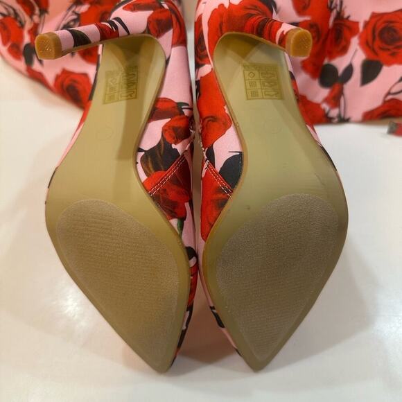 Thigh High Rose Print Boots. 4.5”L Heel. 9”W at the top. 5”W at ankle. Size 6 - Picture 3 of 7